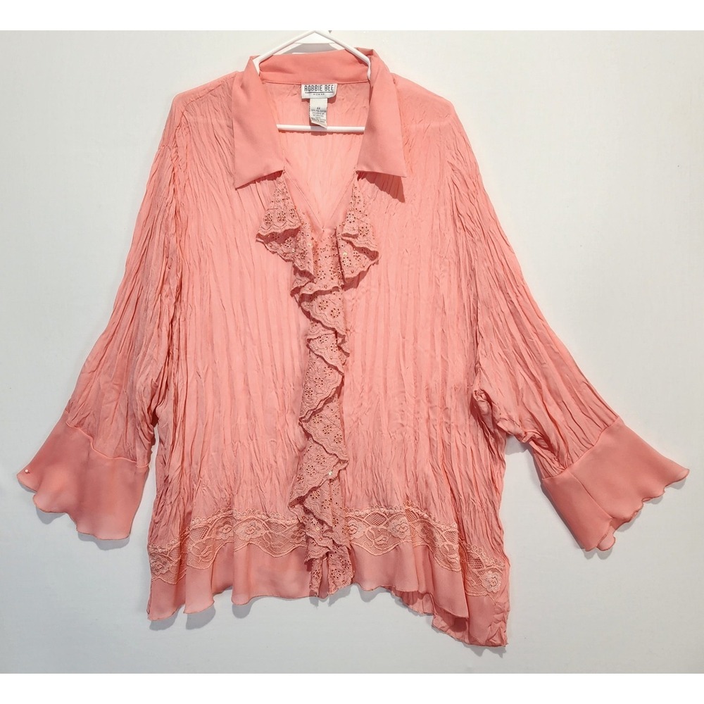 Robbie‎ Bee Women's Y2K Colorful Dressy Ruffle Sleeve Orange Blouse Size 4X